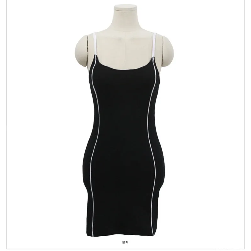 Korea Dongdaemun Stretchable Trendy Fitted Strap Hip Flattering Solid Colored Dress Women Dress