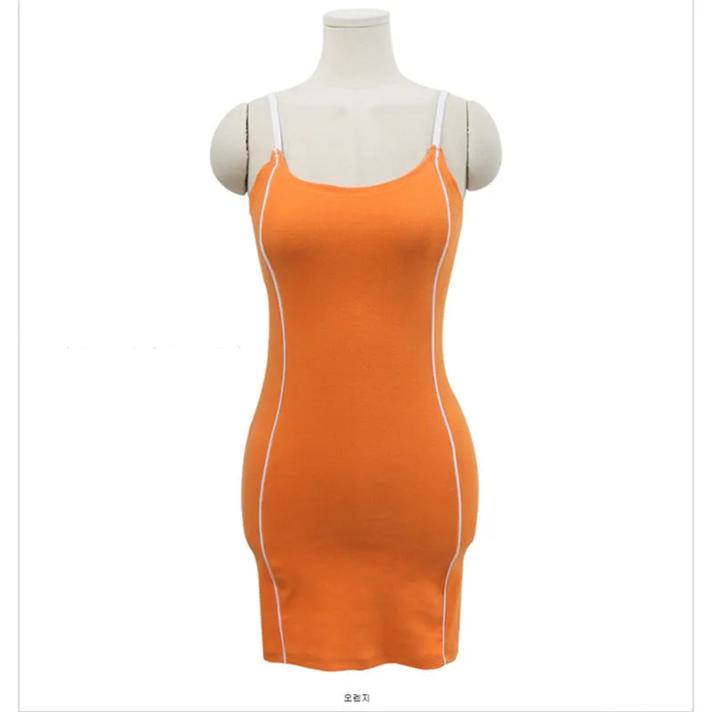 Korea Dongdaemun Stretchable Trendy Fitted Strap Hip Flattering Solid Colored Dress Women Dress