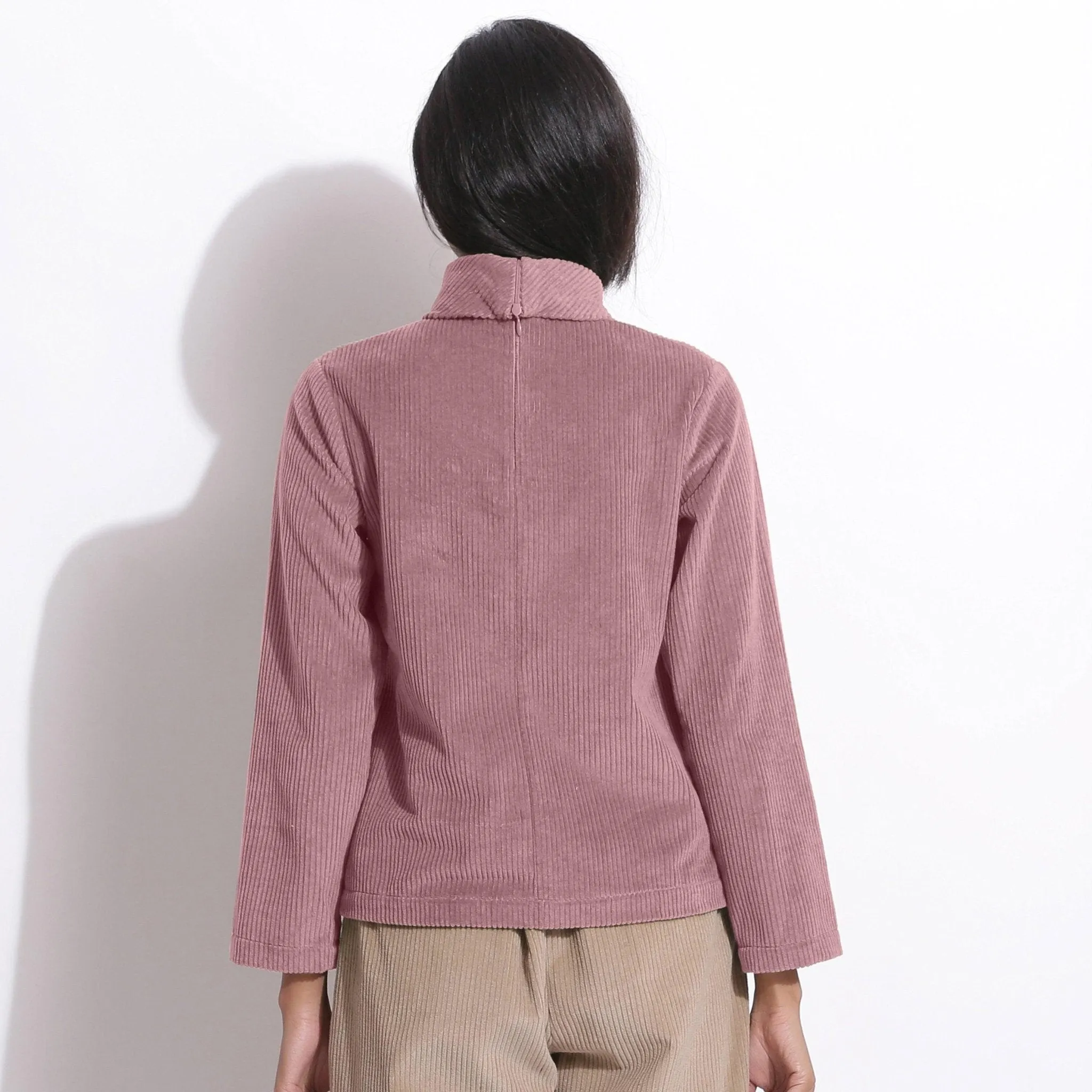 Mauve Warm Cotton Corduroy Turtleneck Top