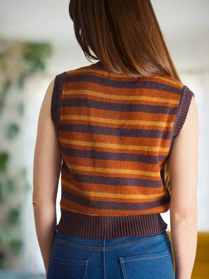 Merino Sweater Vest in Rust Stripe