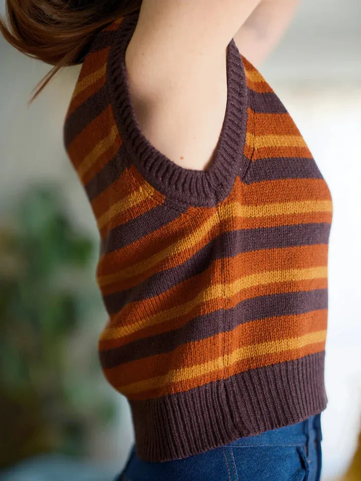 Merino Sweater Vest in Rust Stripe