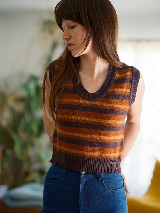 Merino Sweater Vest in Rust Stripe