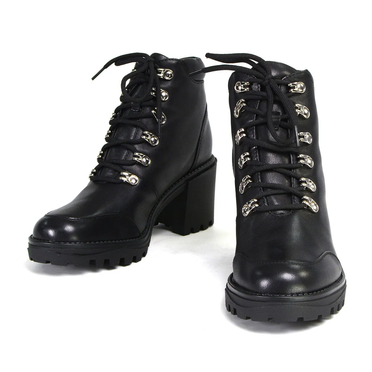 Milwaukee Leather Women's Devine Black Leather Lace to Toe Boots with Platform Heel MBL9439