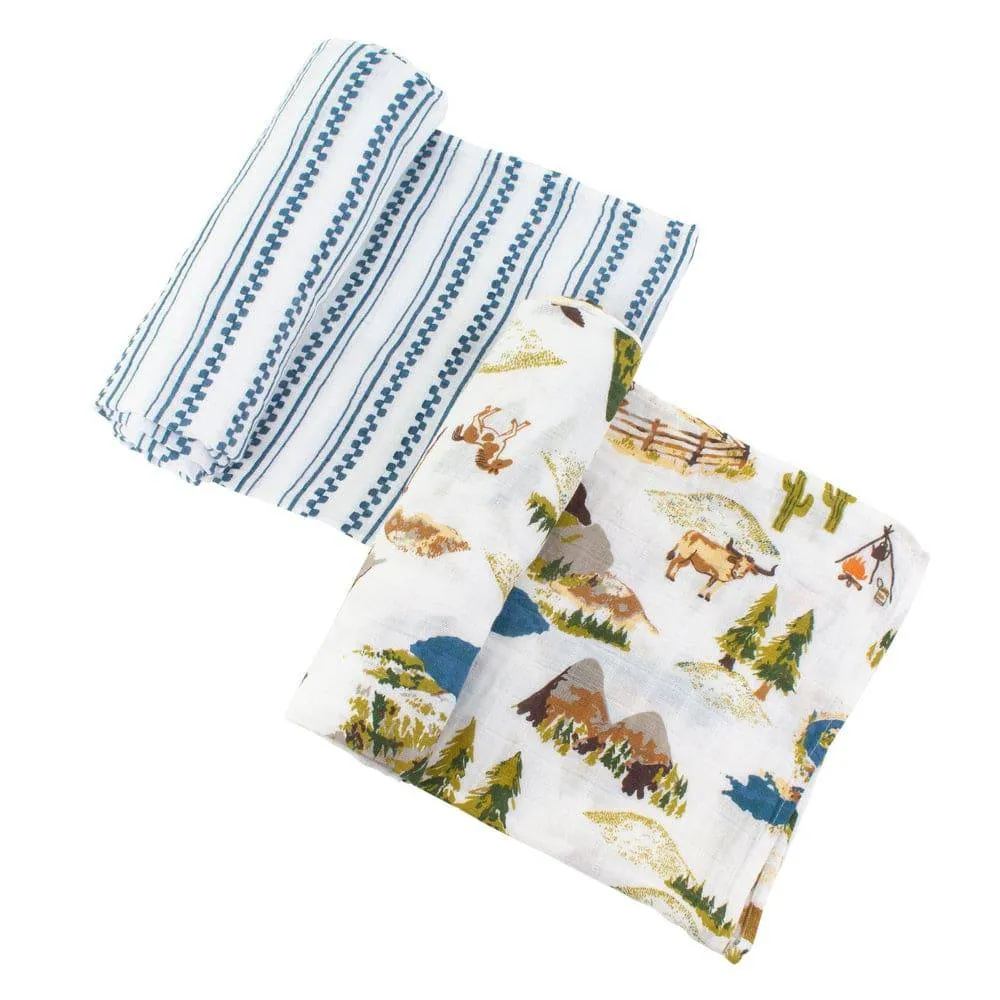 Muslin Swaddle Blanket Set Premium Cotton Wyoming   Western Stripe