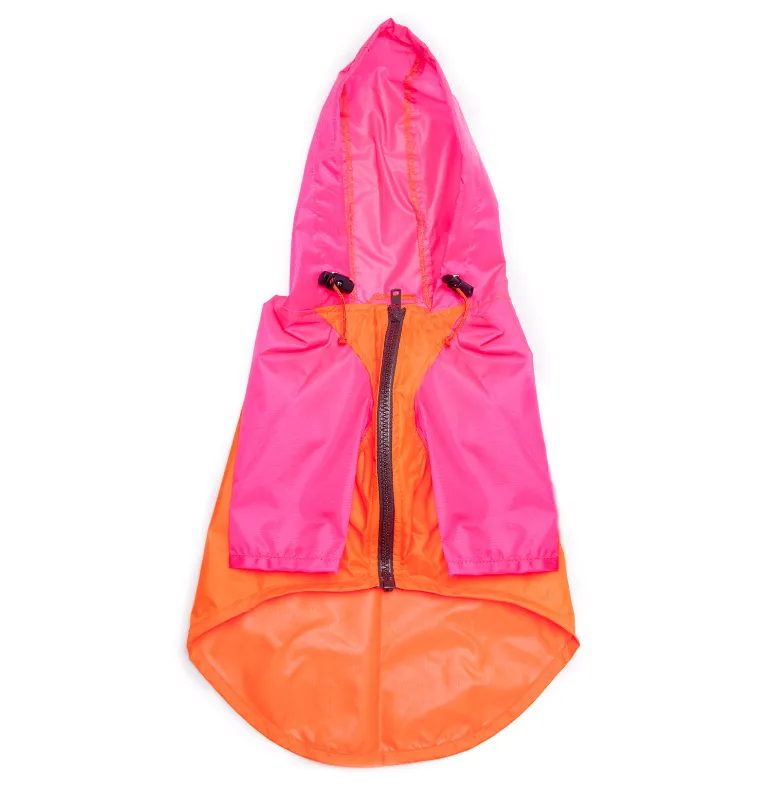 Nylon Colorblock Dog Rainbreaker in Neon Pink   Orange (Exclusive to DOG & CO.)