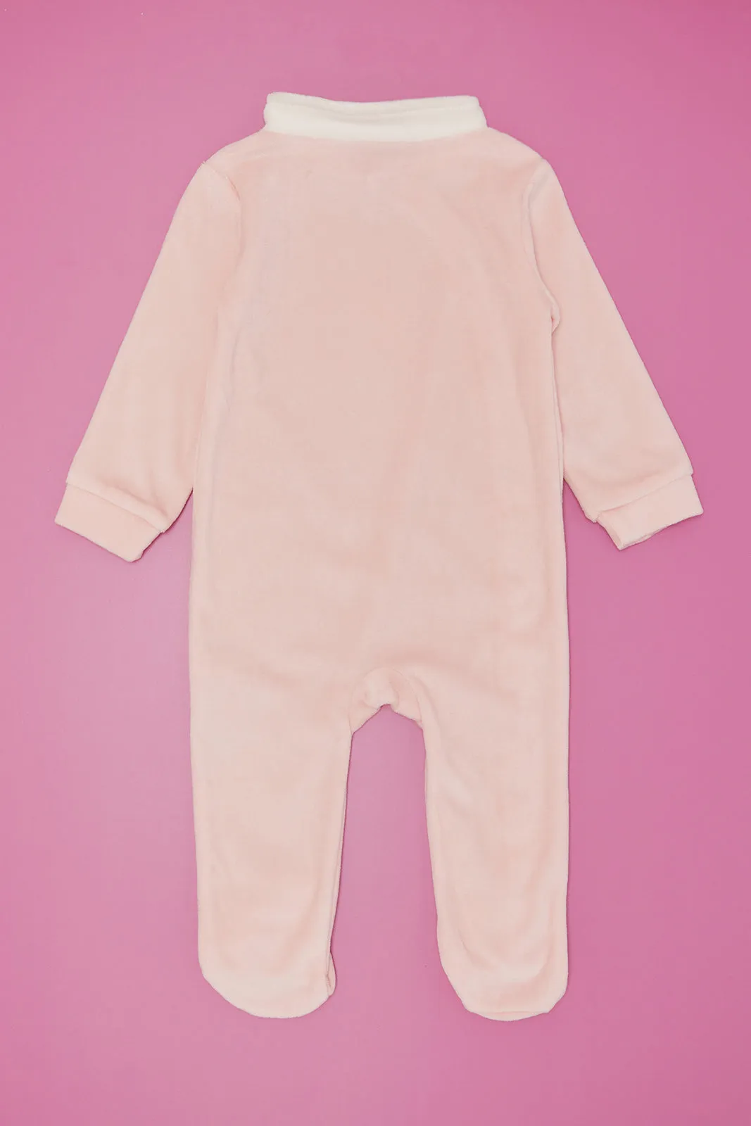 Pink Placement Print Velour Sleepsuit