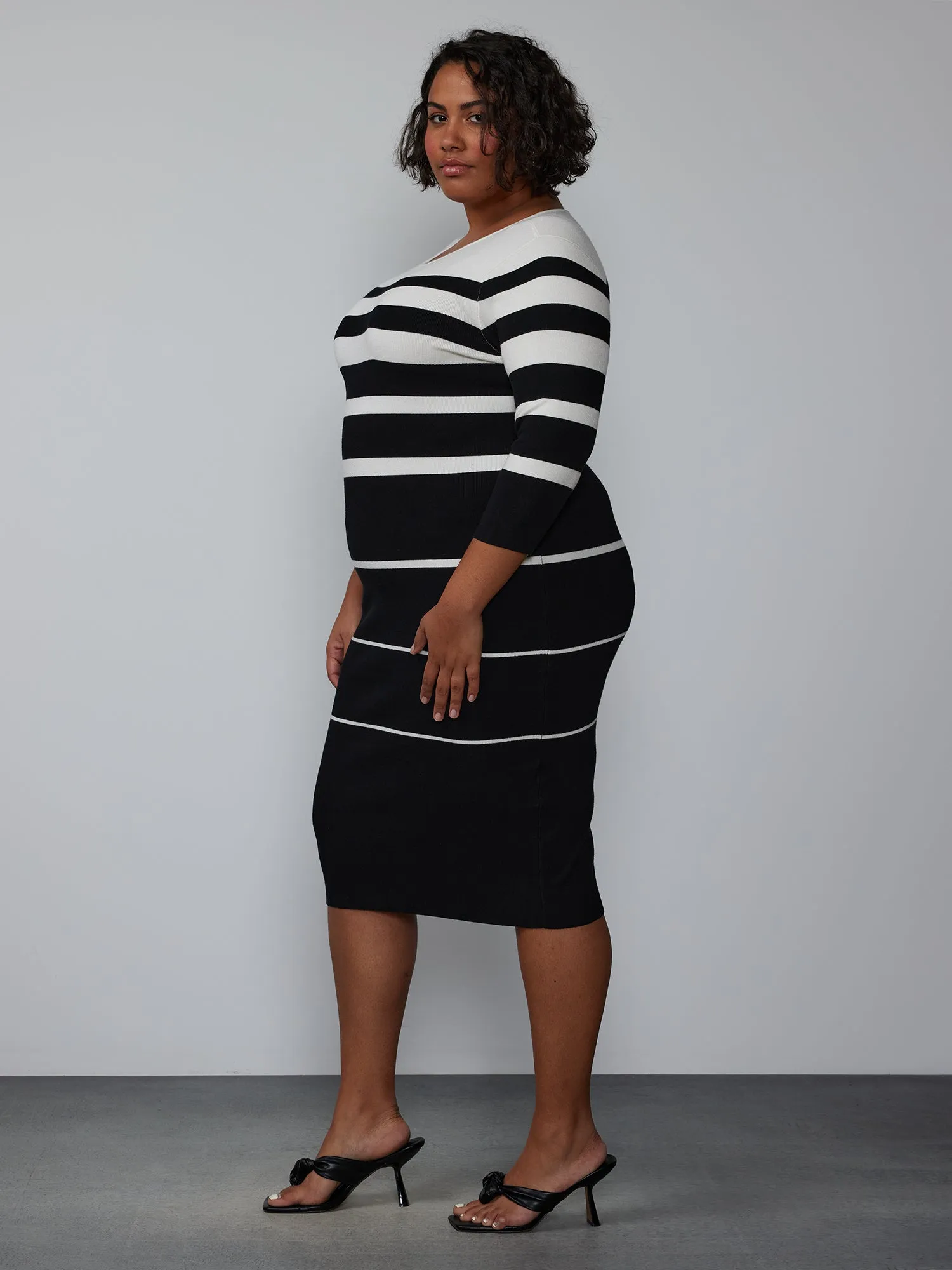 Plus Long Sleeve Striped Dress