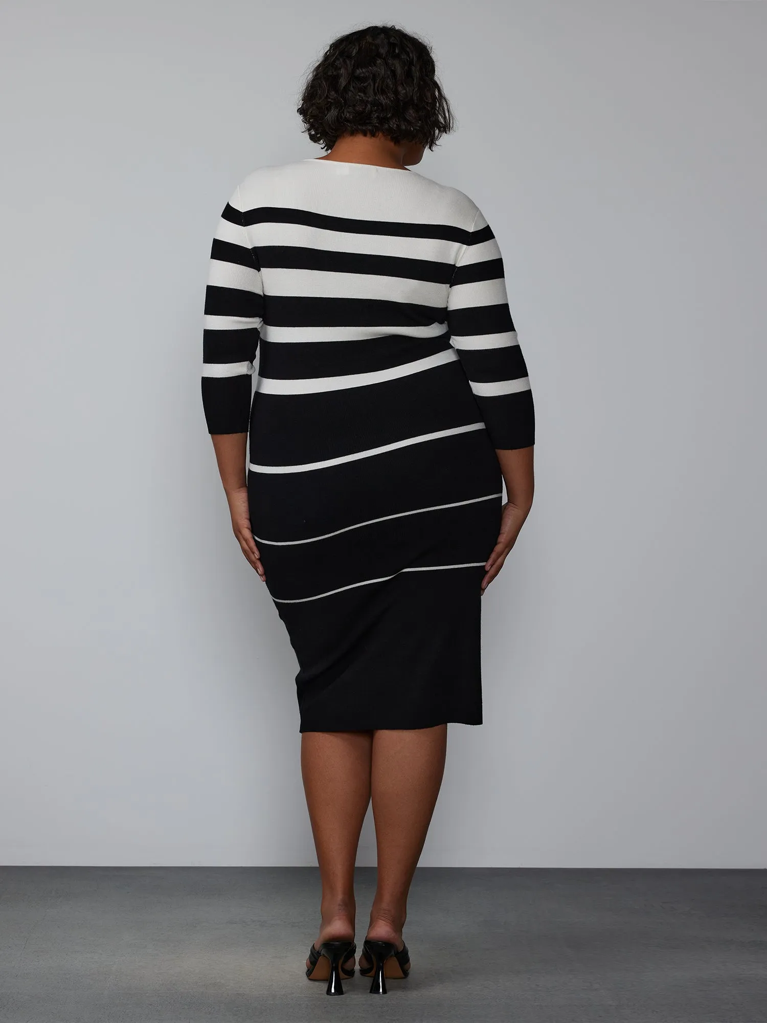 Plus Long Sleeve Striped Dress