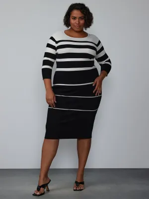 Plus Long Sleeve Striped Dress