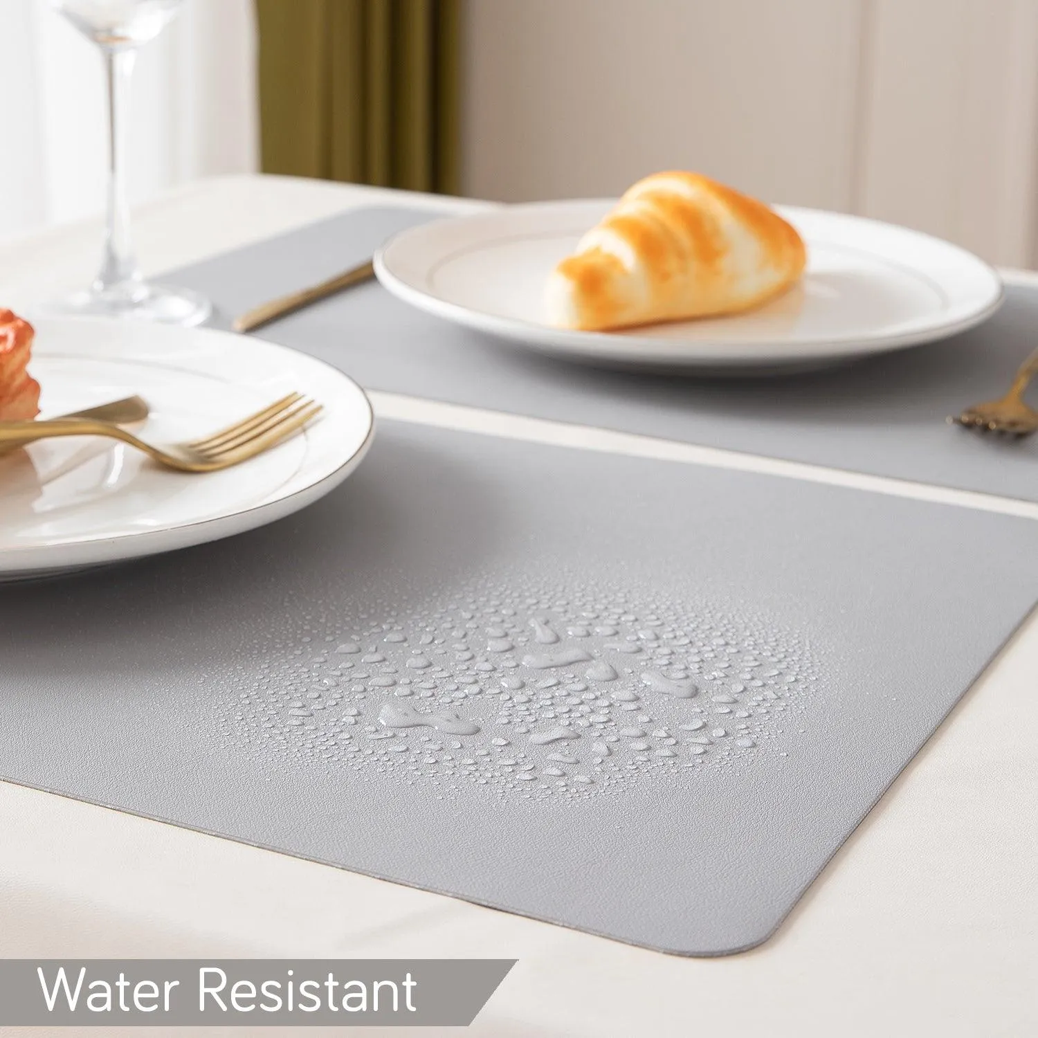 Premium Faux Leather Dining Table Mats, Light Grey