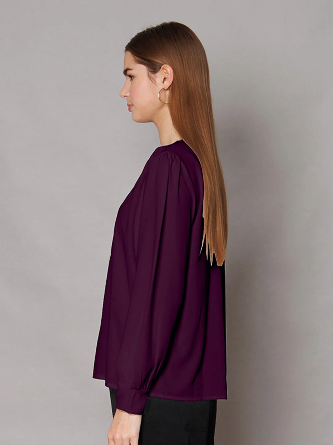 Purple Solid Relaxed Fit Top