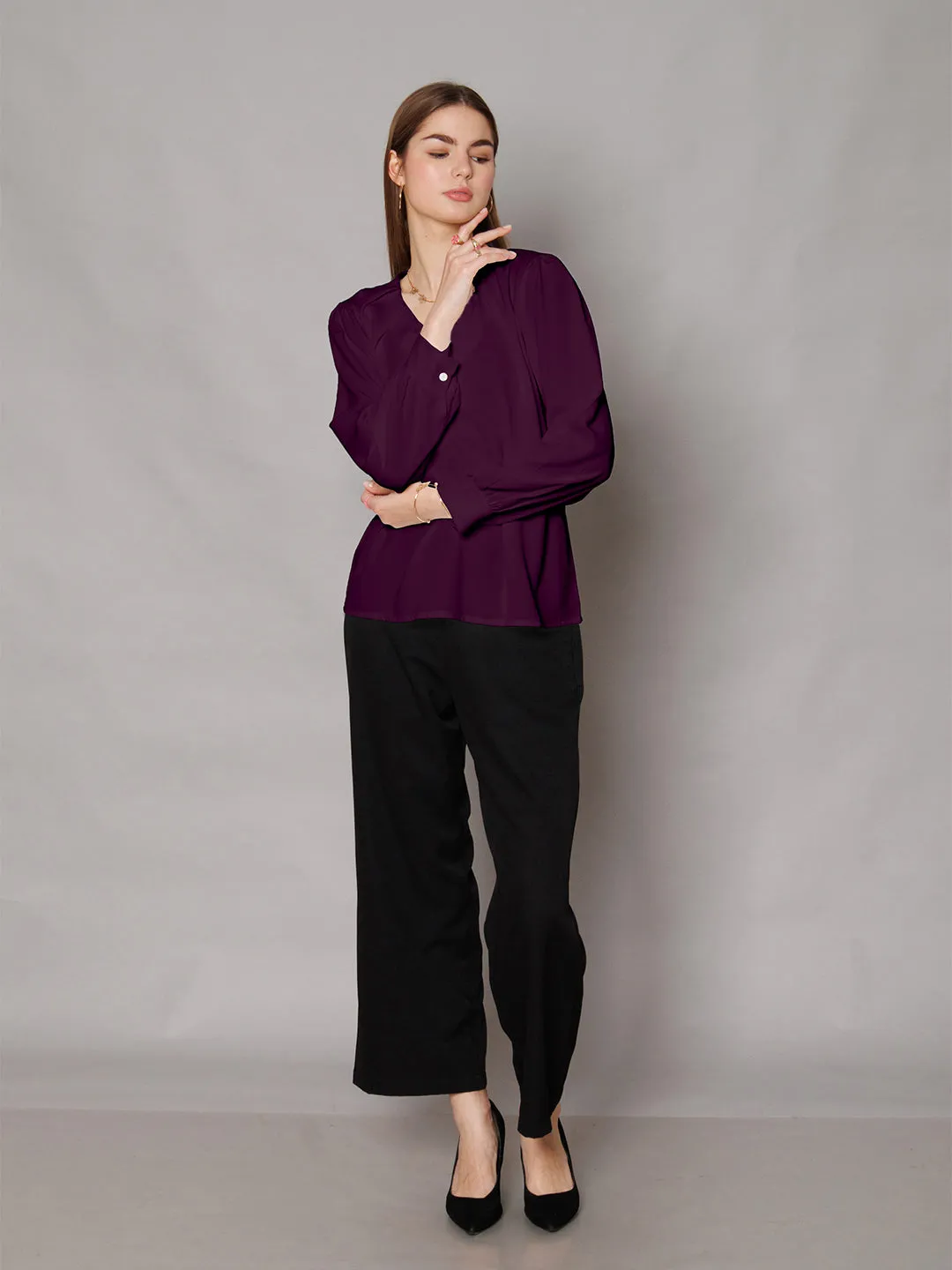 Purple Solid Relaxed Fit Top