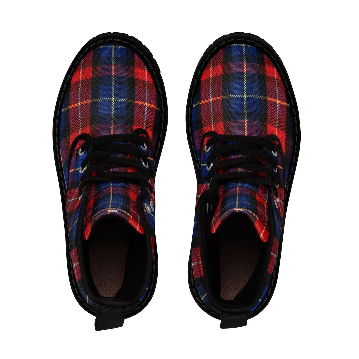 Red Plaid Men's Boots, Comfortable Tartan Print Fashion Men's Winter Hiking Boots Shoes