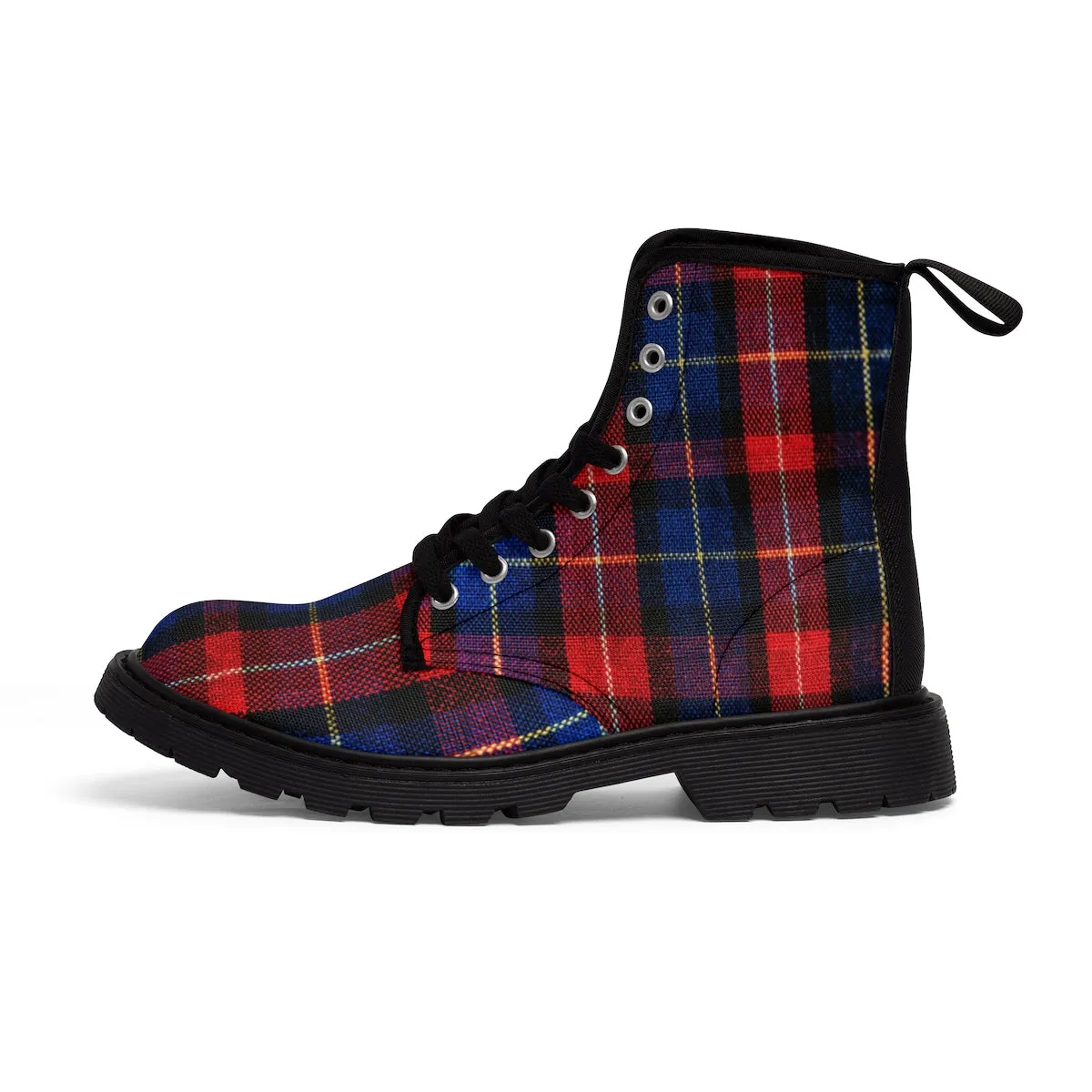 Red Plaid Men's Boots, Comfortable Tartan Print Fashion Men's Winter Hiking Boots Shoes