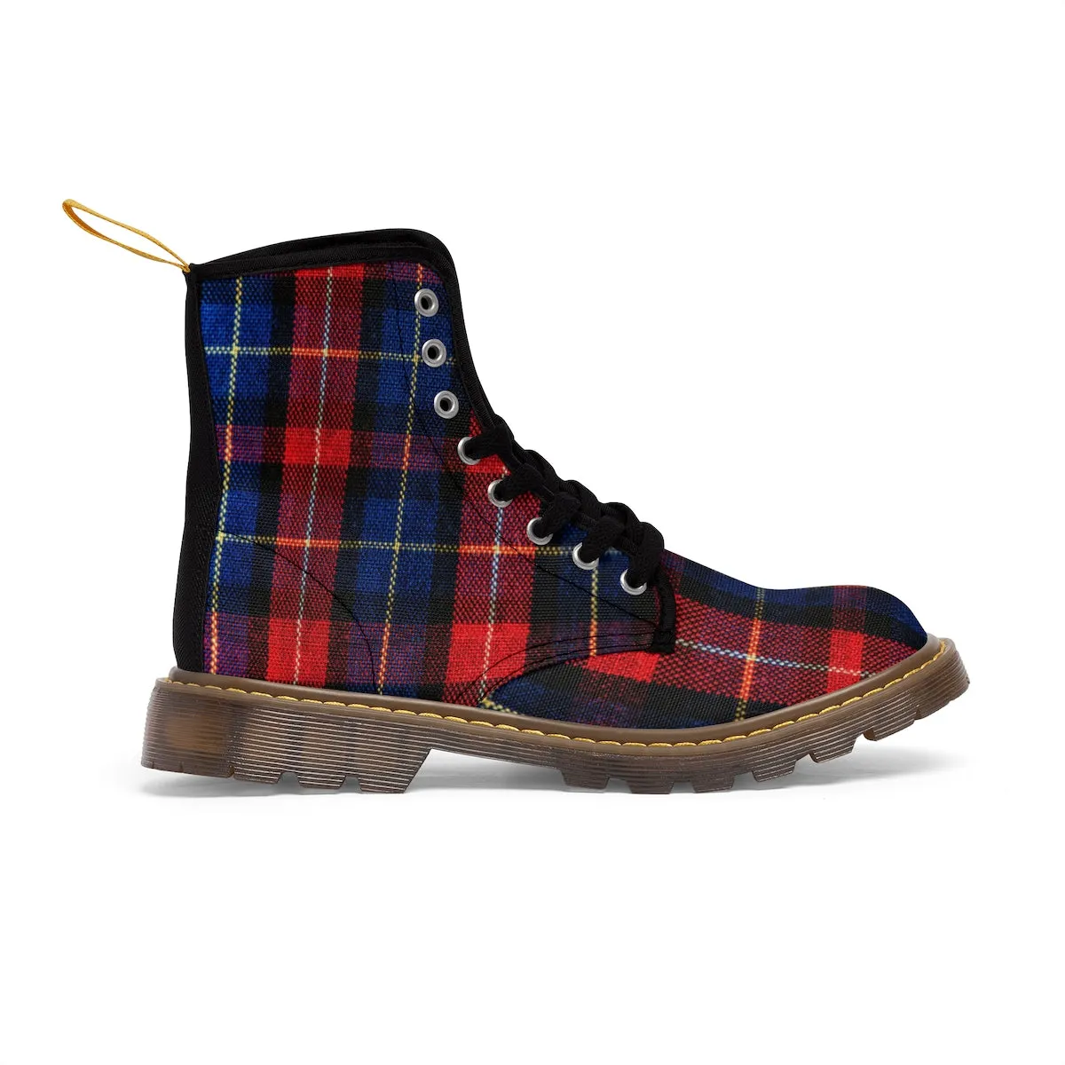 Red Plaid Men's Boots, Comfortable Tartan Print Fashion Men's Winter Hiking Boots Shoes