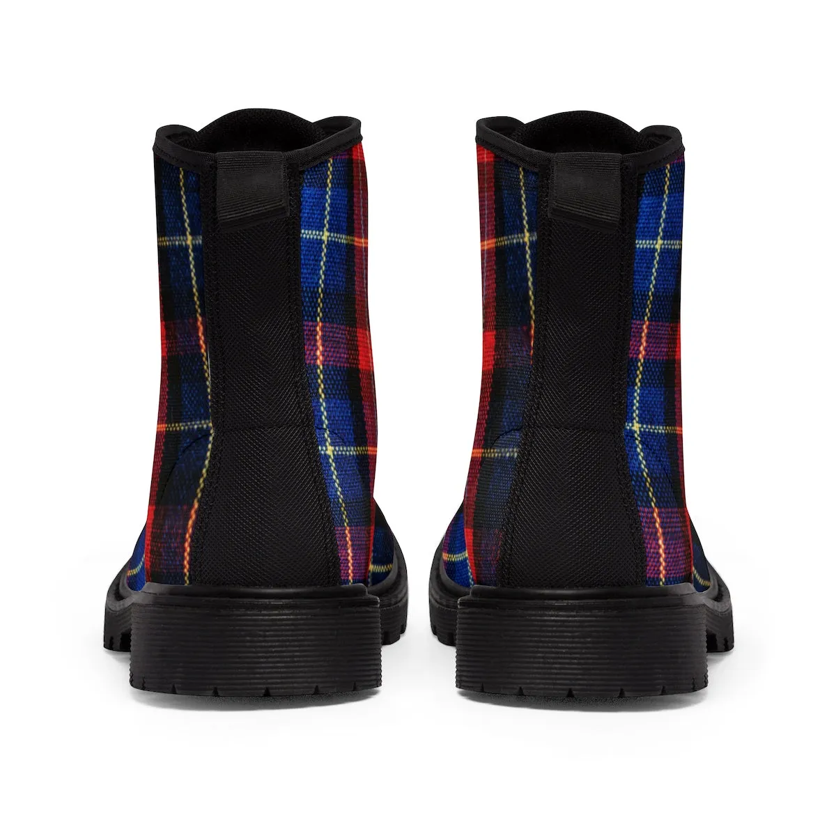 Red Plaid Men's Boots, Comfortable Tartan Print Fashion Men's Winter Hiking Boots Shoes