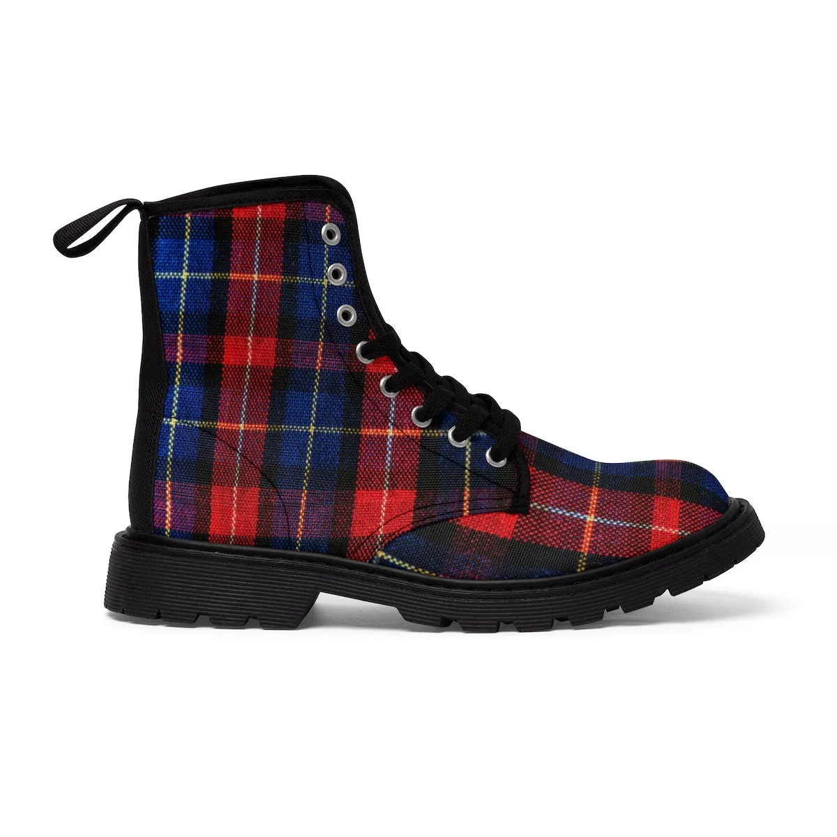 Red Plaid Men's Boots, Comfortable Tartan Print Fashion Men's Winter Hiking Boots Shoes