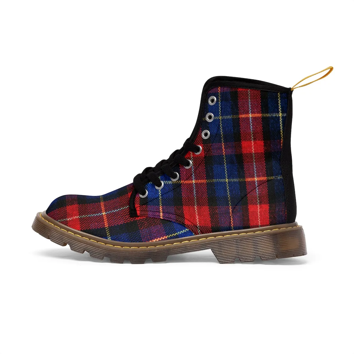 Red Plaid Men's Boots, Comfortable Tartan Print Fashion Men's Winter Hiking Boots Shoes