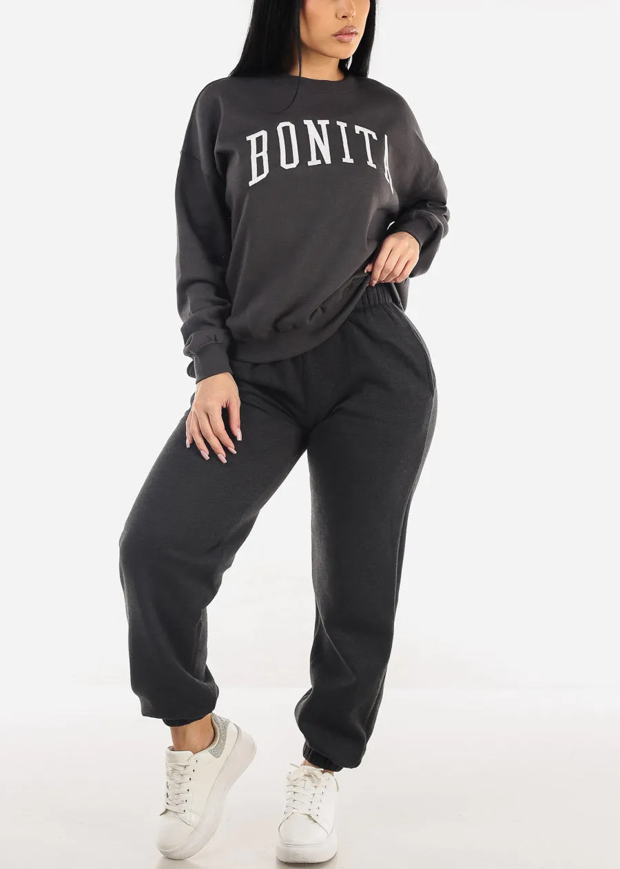 Relaxed Fit Fleece Sweatshirt Charcoal "Bonita"