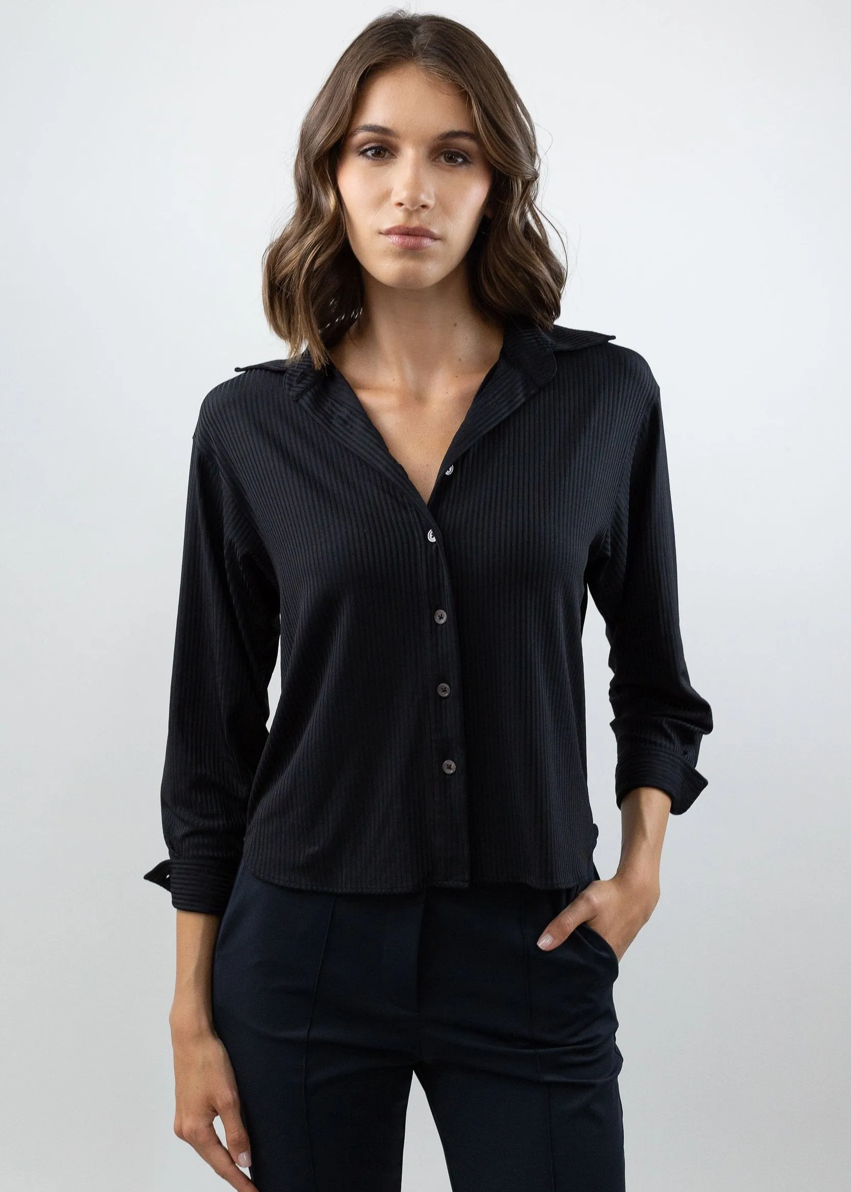 Relaxed Ribbed Button Up