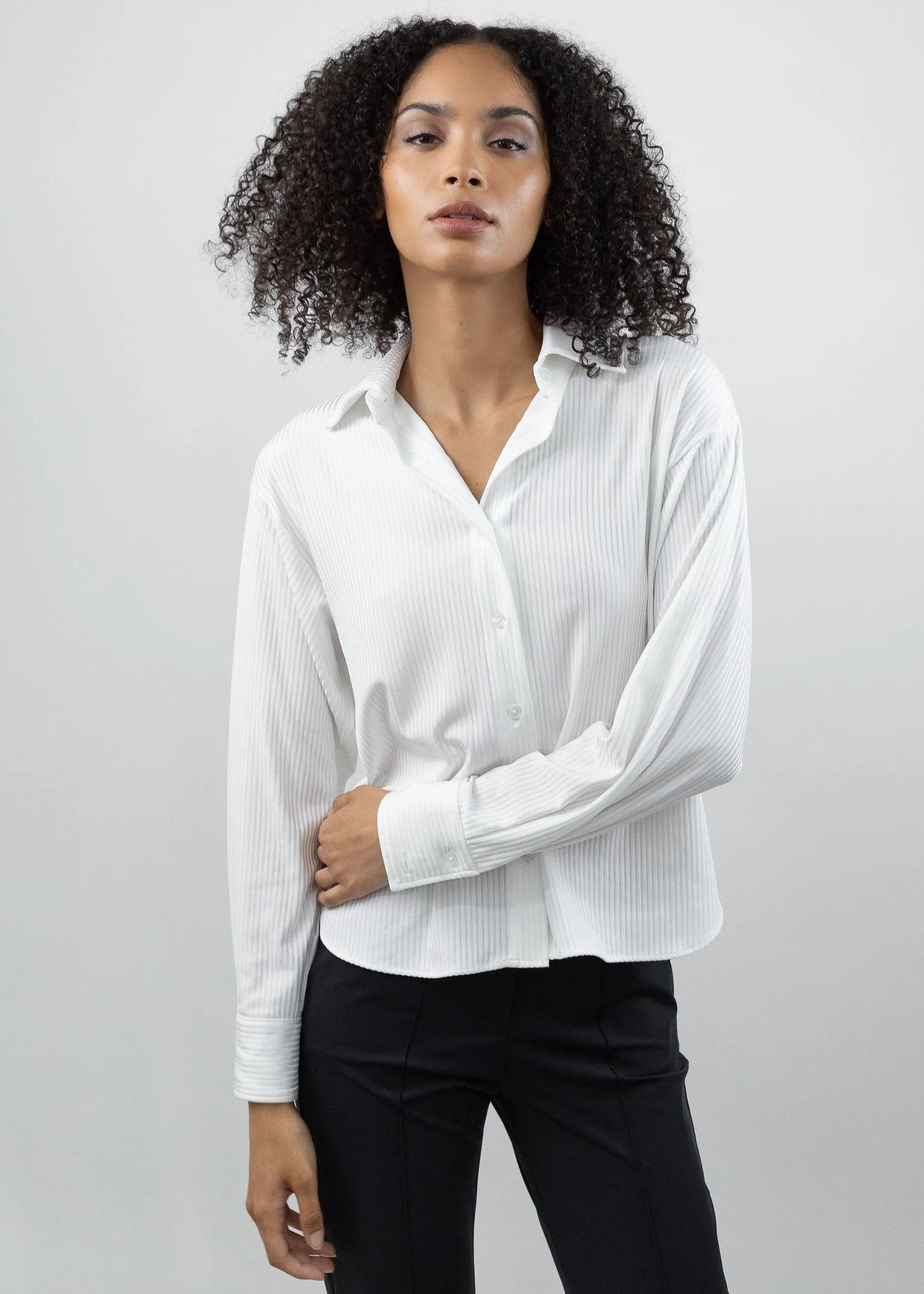 Relaxed Ribbed Button Up