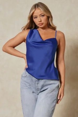 Satin Asymmetric Cowl Neck Top