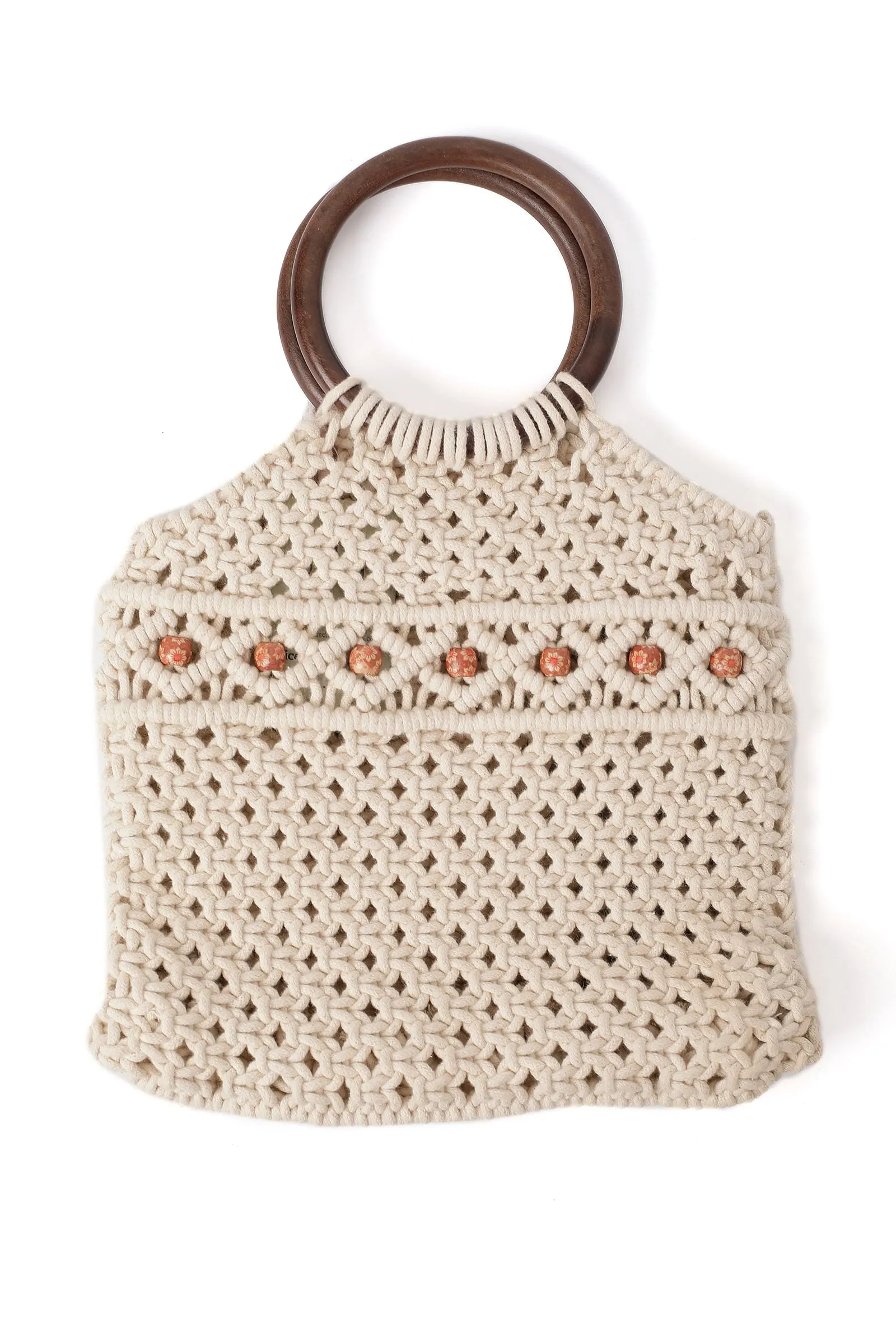 Scarlet White Macrame Satchel Bag With Contrast Tassels