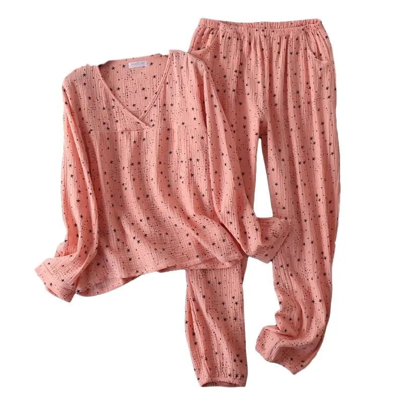 Starfish Print Cotton Long-Sleeve Pajama Set