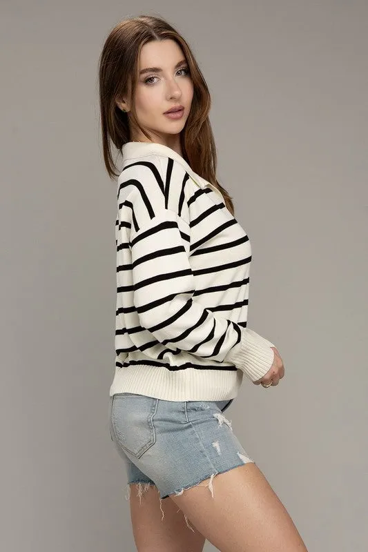 Stripe Collared Knit Sweater