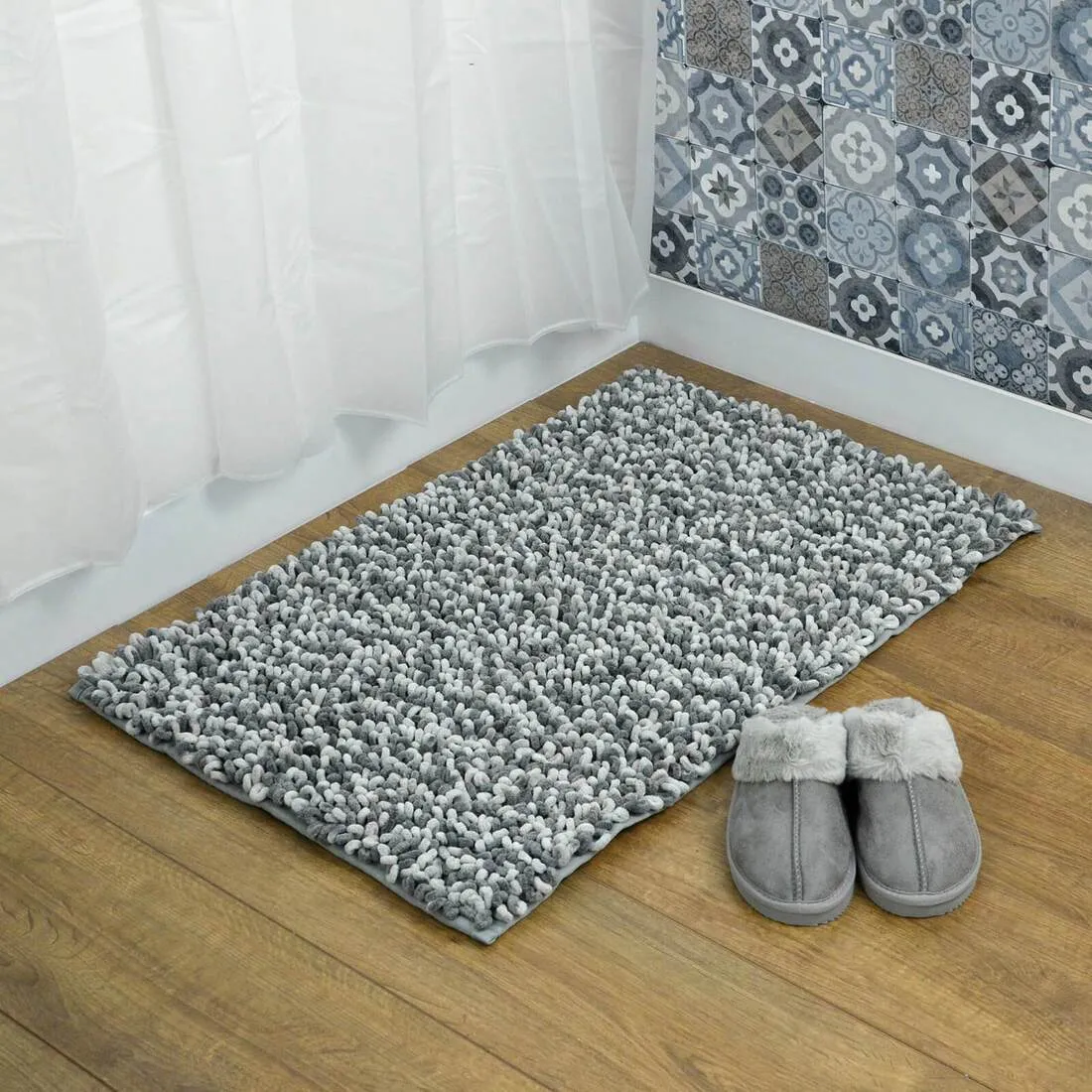 Two Tone Microfibre Noodle Bath Mat Shower Rug Non-Slip