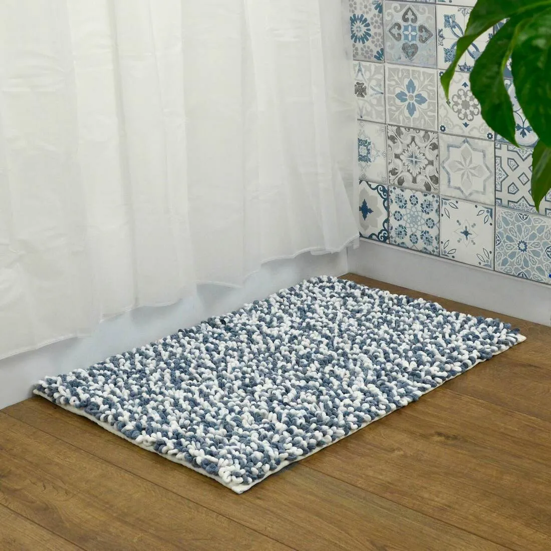 Two Tone Microfibre Noodle Bath Mat Shower Rug Non-Slip