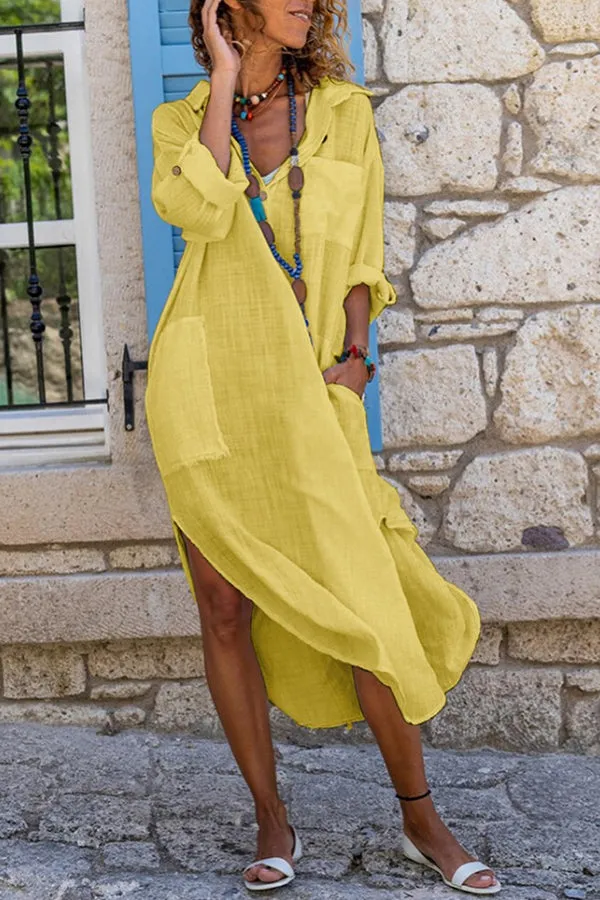 V Neck Pockets Trendy Slit Caftan Dress