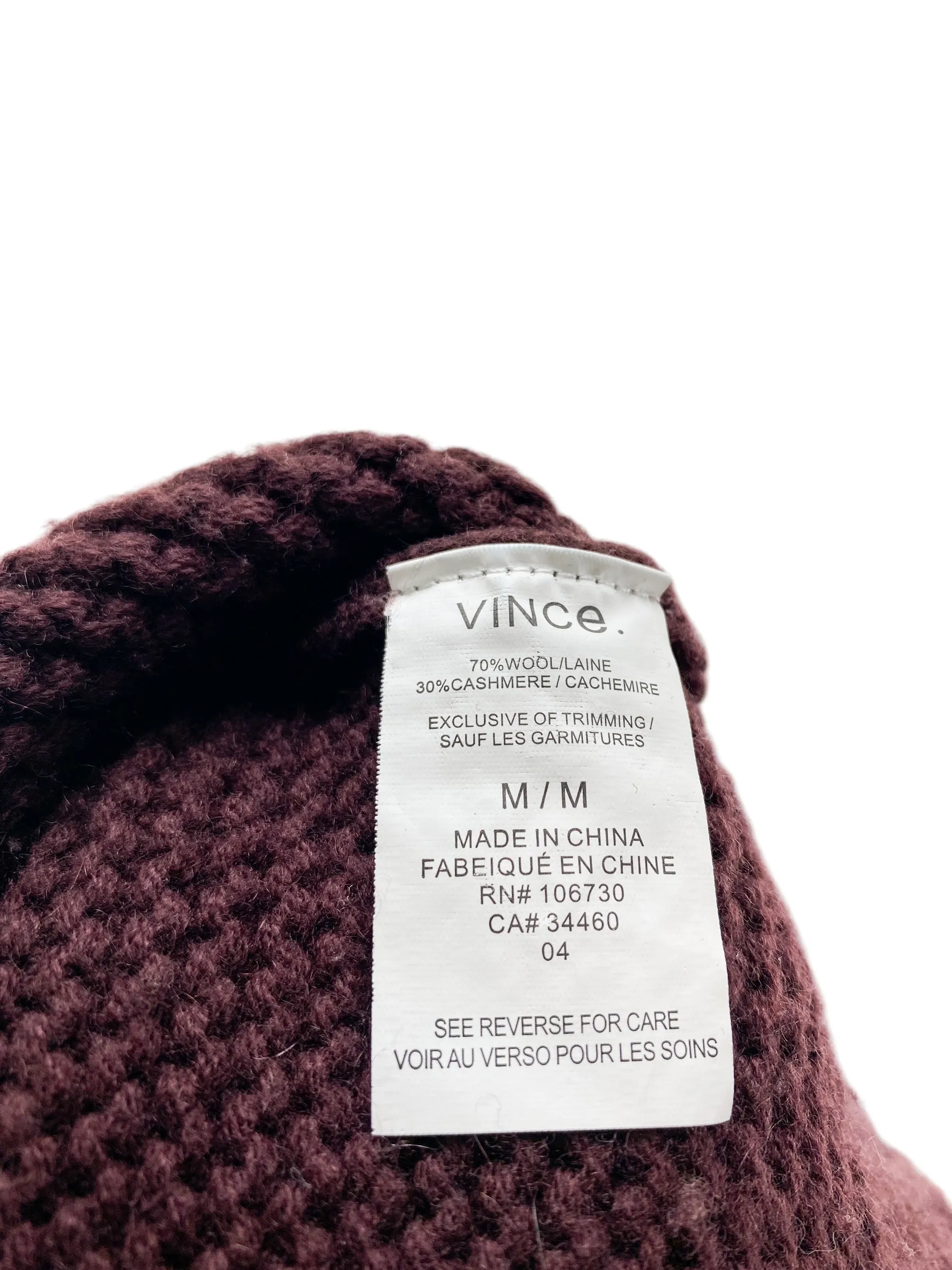 Vince Women's Wool Cashmere Mock Turtleneck Sweater Wine Size S