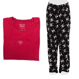 Women's Cozy Pajama Set Skull Pants and Cotton Soft Heart T shirt by Just Love