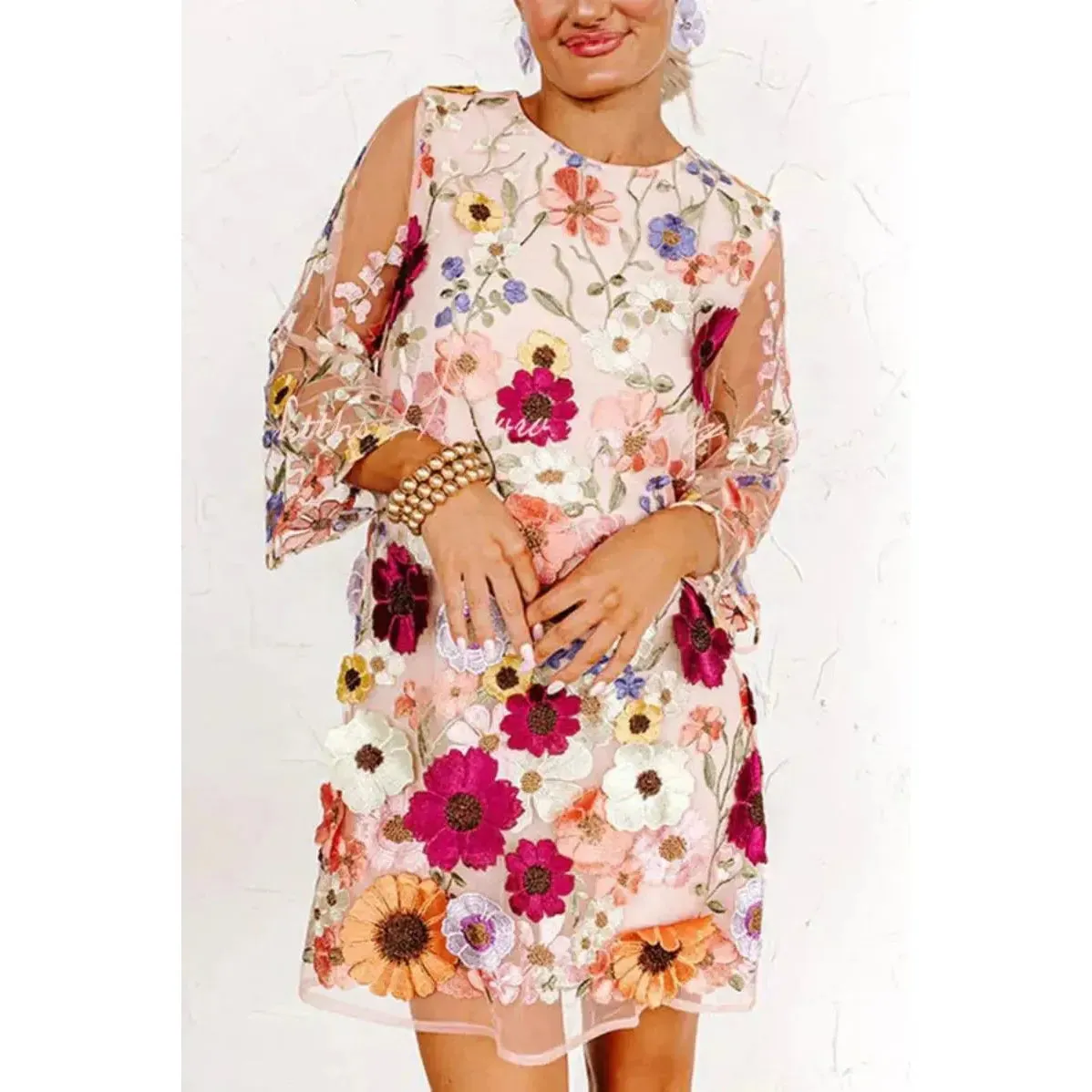 Women's Floral Applique Mini Dress Trendy Style