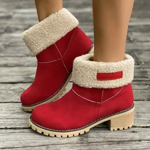 Women's Warm Plush Lined Boots, Chunky Heeled Ankle Boots, Classic & Comfortable Chelsea Boots