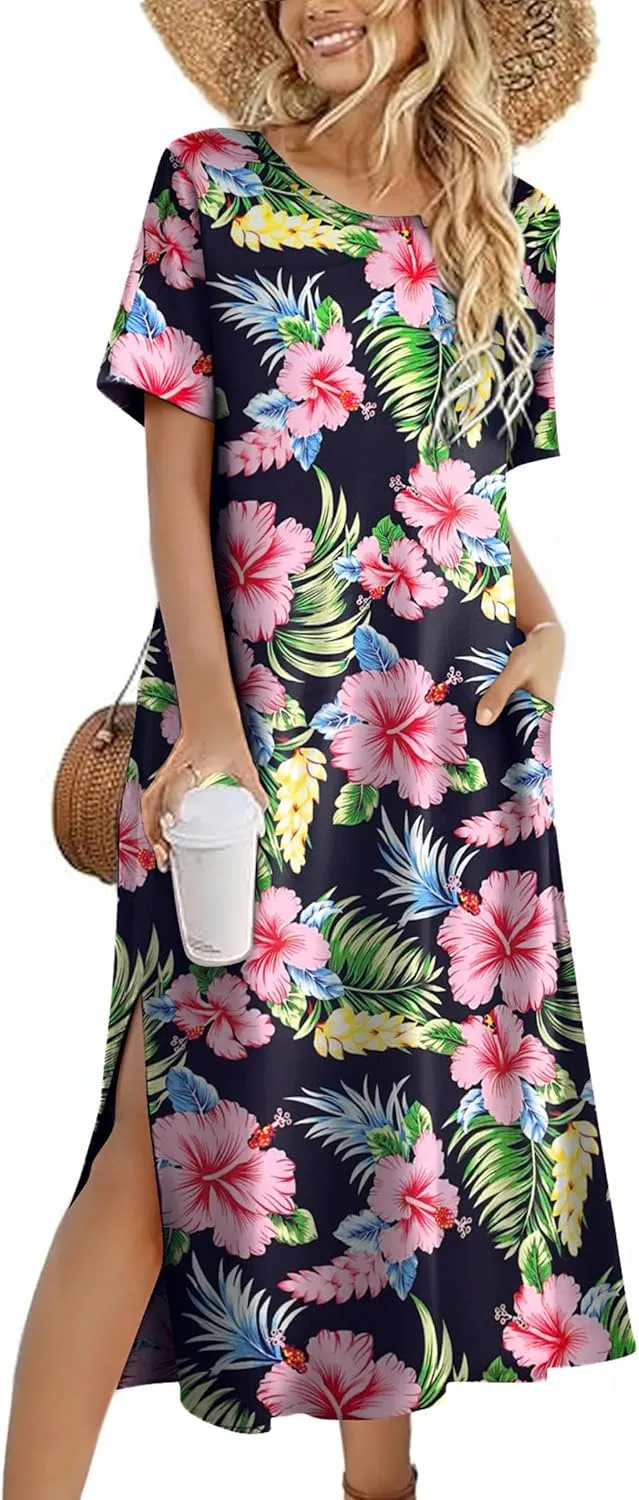 Zeagoo Women Floral Summer Dress Casual Beach Dress