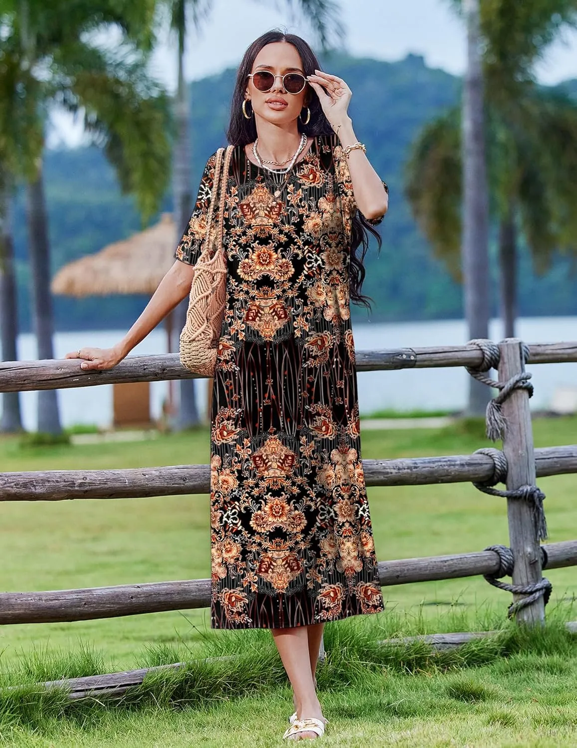 Zeagoo Women Floral Summer Dress Casual Beach Dress